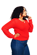 Sigrid kofta Vallmo - Klarröd stickad kofta i ekologisk bomull