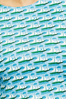 Anita tunika Havsbris - ljusblå mönstrad lång topp i ekologisk bomullstrikå