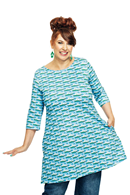 Anita tunika Havsbris - ljusblå mönstrad lång topp i ekologisk bomullstrikå