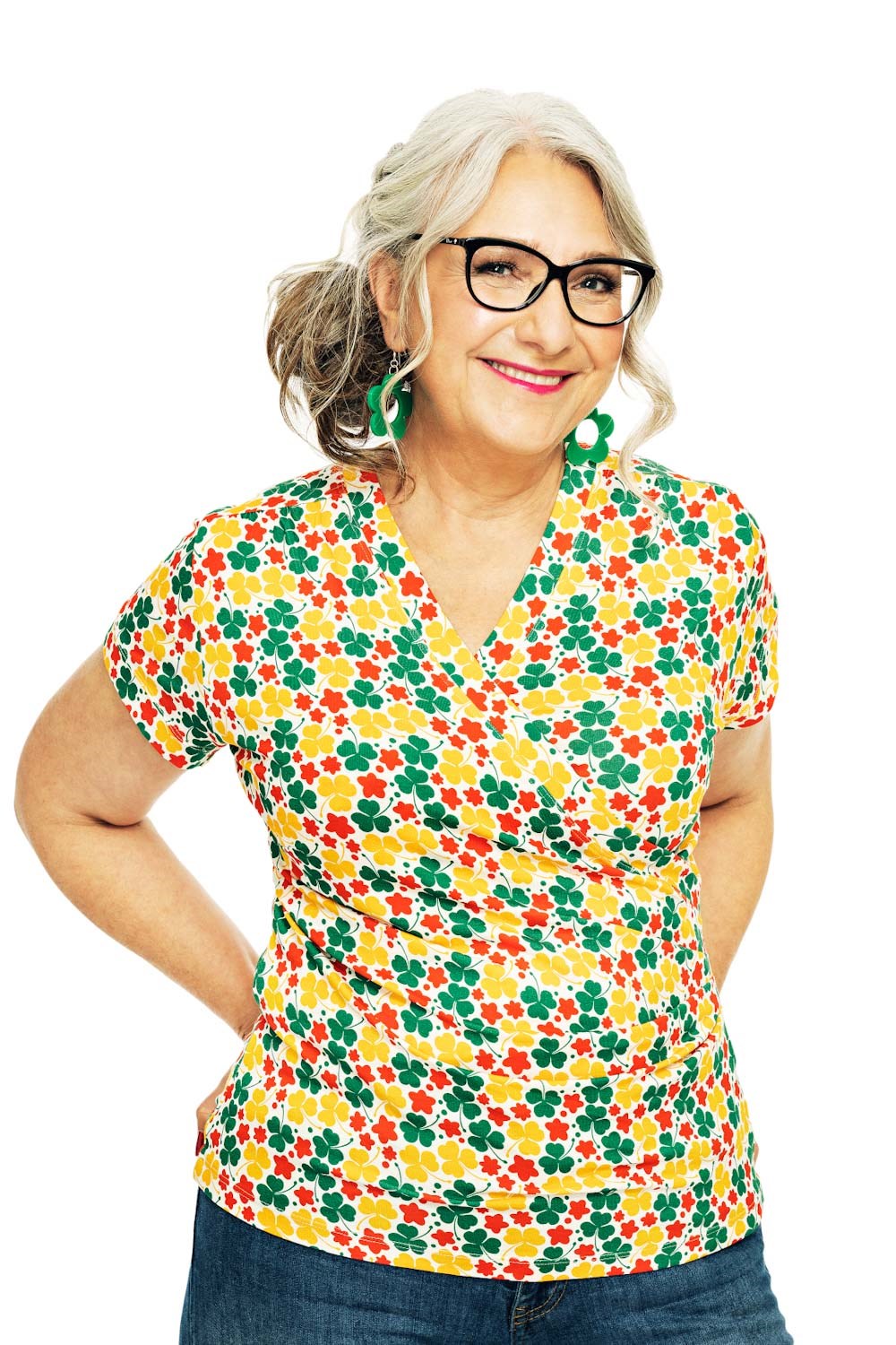 Jessica top Klöver Gul - Yellow floral print wrap top in viscose