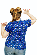 Jessica top Klöver Blå - Blue floral print wrap top in viscose