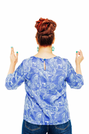 Elsie top Sjögräs - Light blue graphic print blouse in lyocell