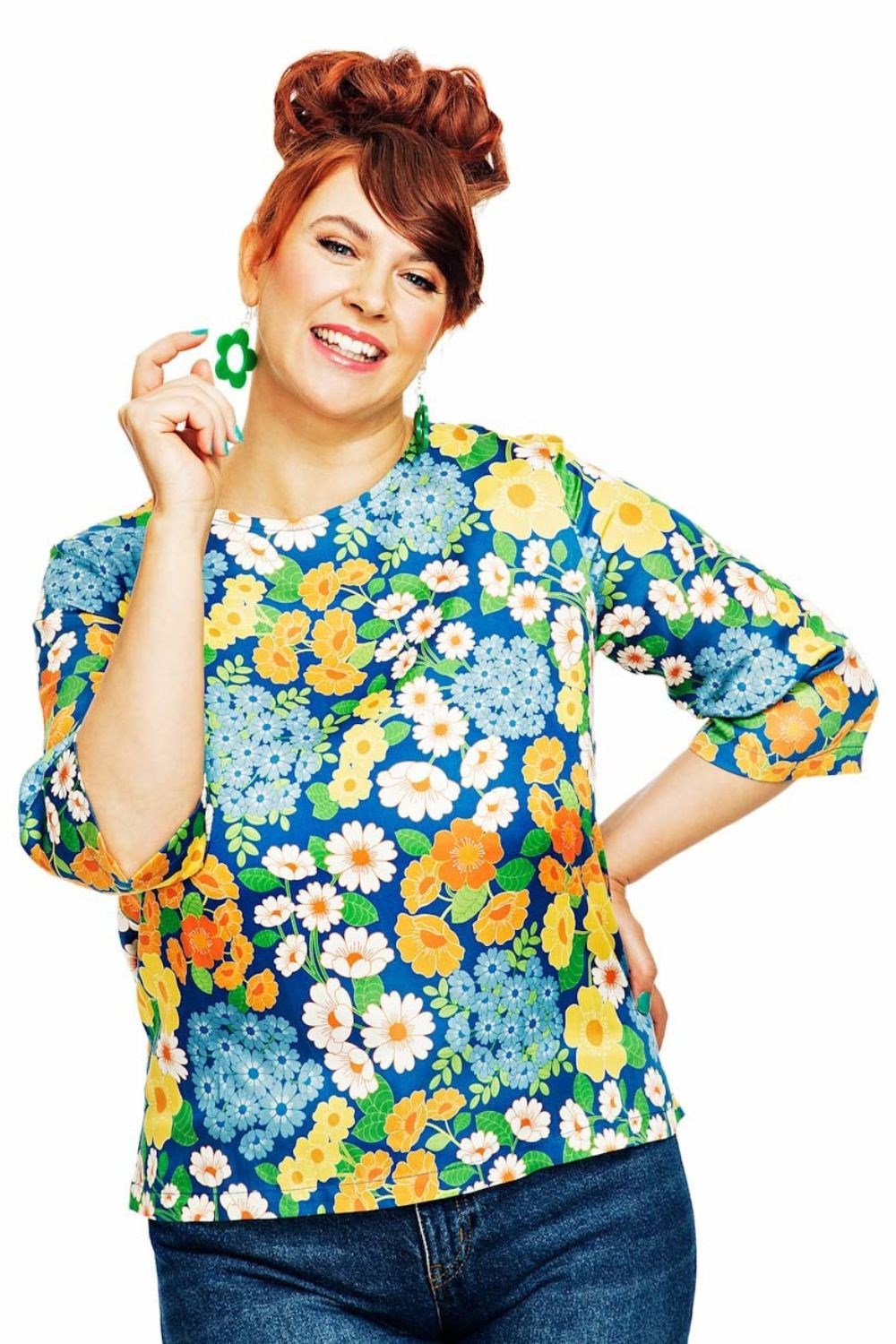 Elsie top Blomklasar | blue floral print blouse in lyocell