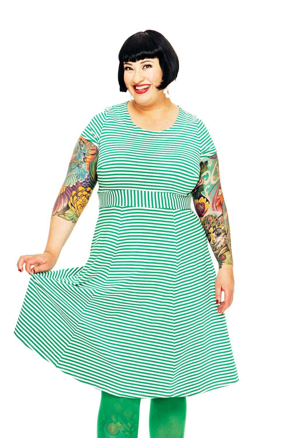 Hilda dress green stripes - printed t-shirt dress