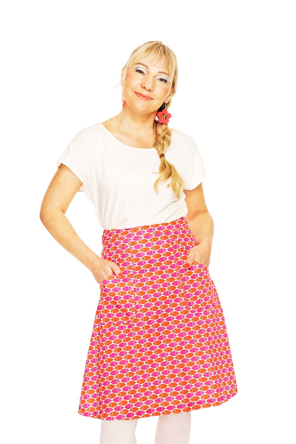 Sonja kjol Mört Karamell Rosa mönstrad sommar kjol i bomull