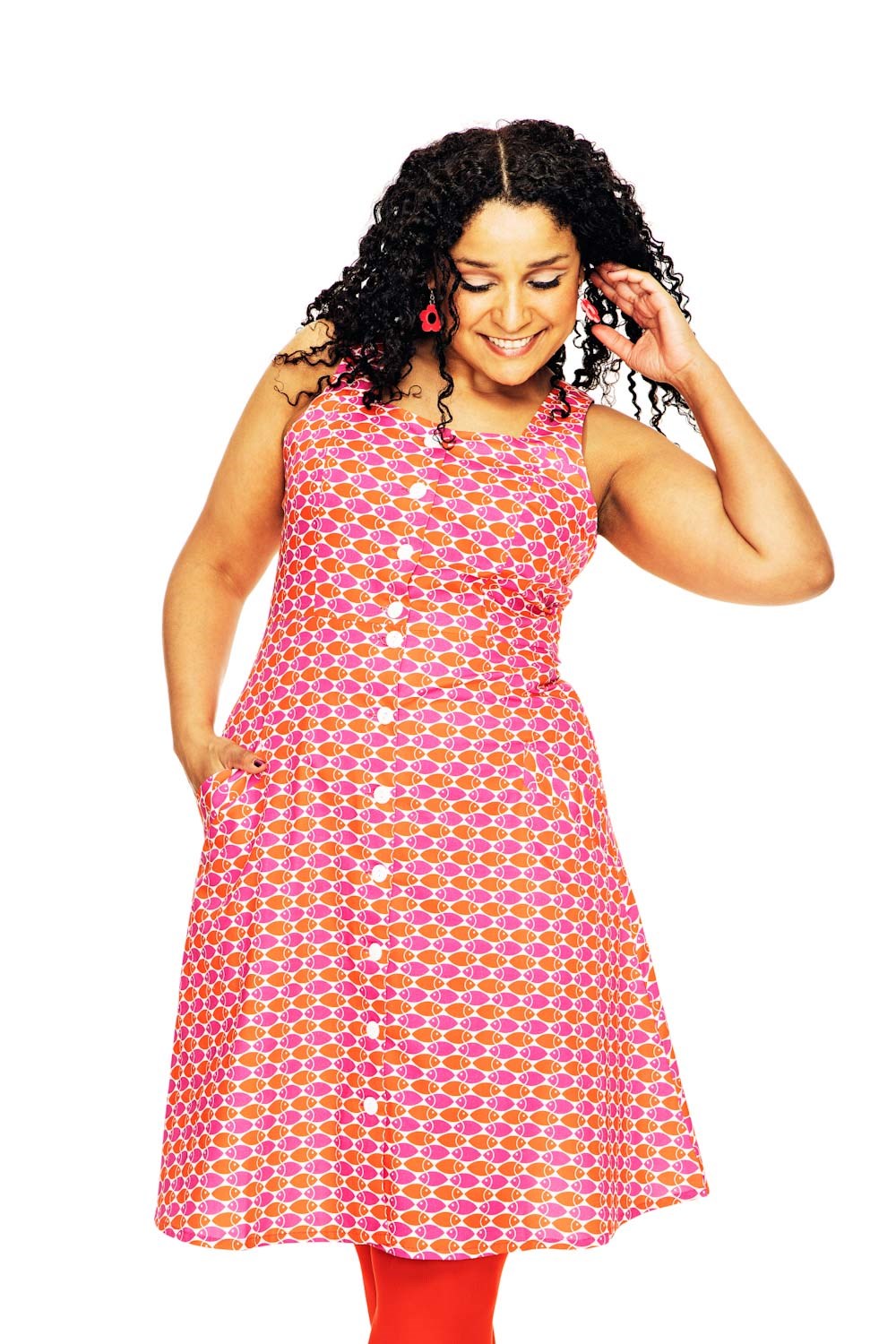 Maja dress Mört Karamell - Pink sleevless cotton dress with buttoned front