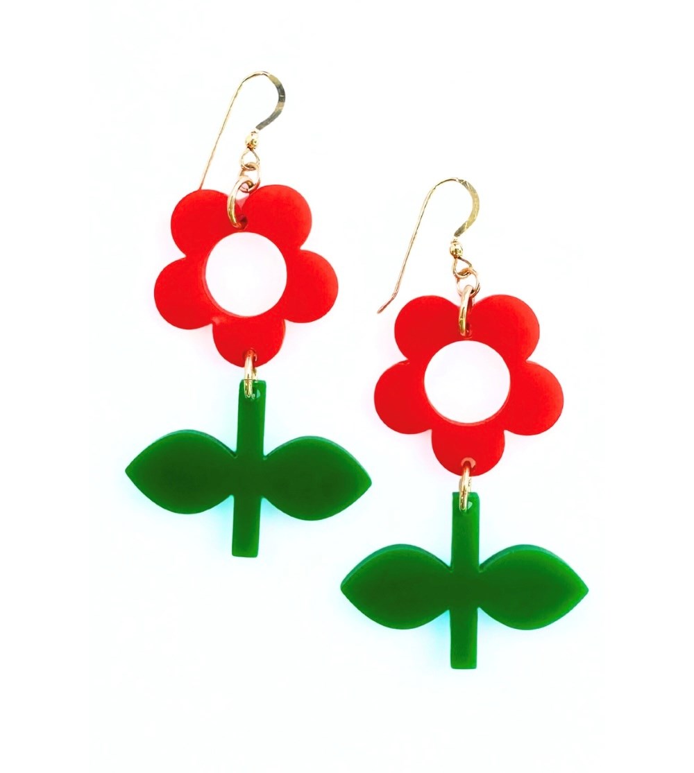 Cissi och Selma Earring Blom Vallmo/Basilika - Flower in Red/Green