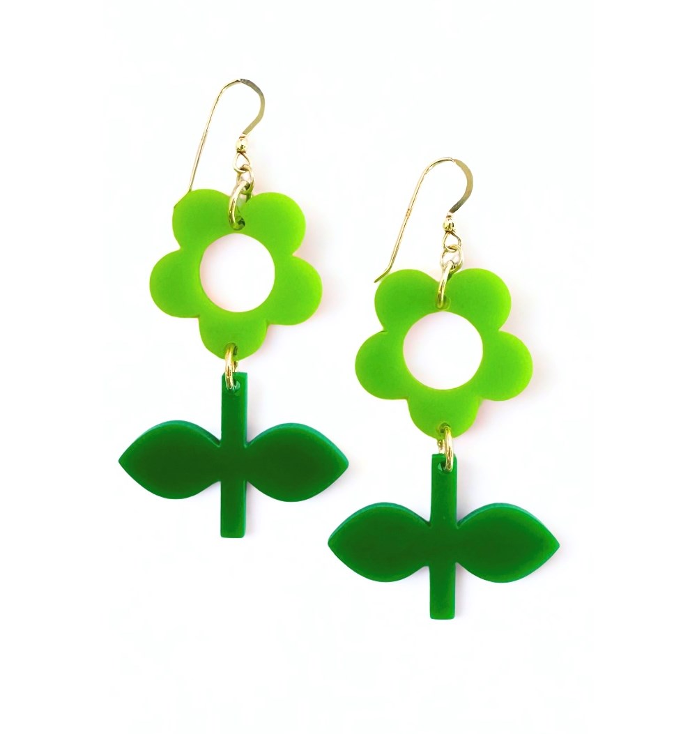 Cissi och Selma Earrings Blom Lime/Basilika - Green flower