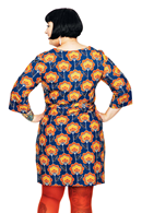 Cissi och Selma Doris dress Retroblom blåbrun - Navy blue dress with orange flowers - organic cotton jersey