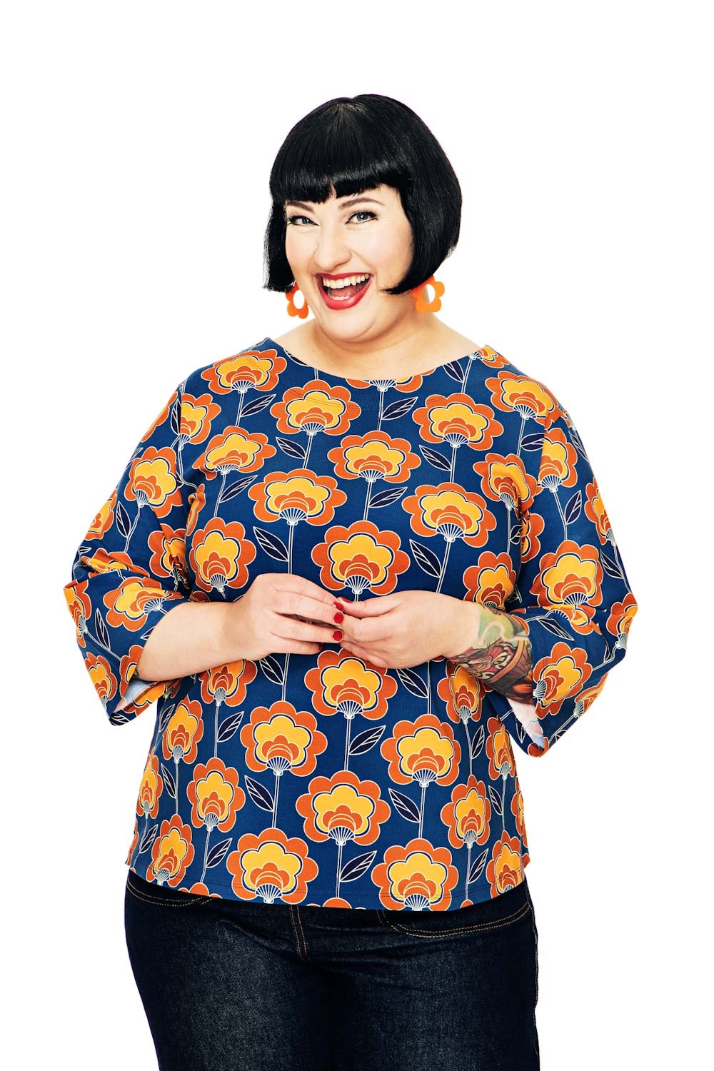 Vendela top Retroblom blåbrun