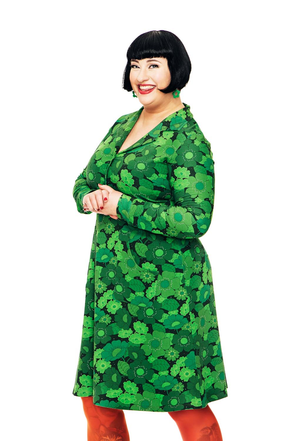 Viveca klänning 1970 Mörkgrön - mönstrad retro