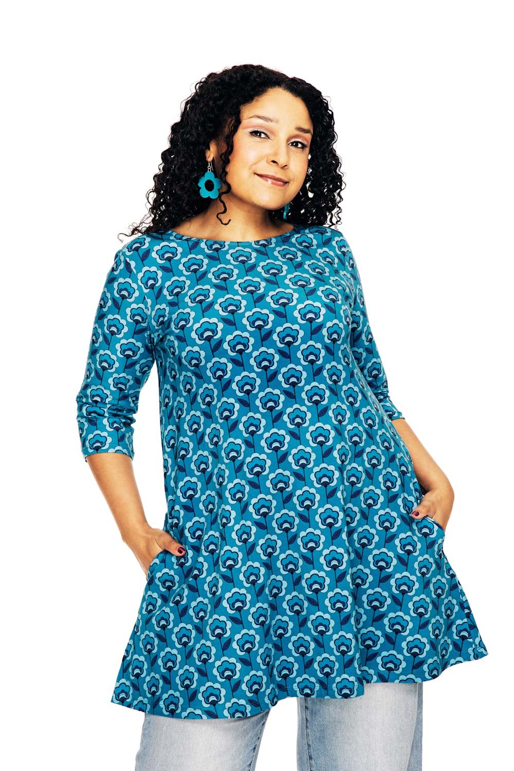 Cissi och Selma Anita tunic miniblom blå - organic cotton jersey
