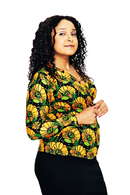 Susanne topp Kronblad Senap långärmad mönstrad gul omlott topp i viskos
