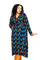 Anna-Klara Droppe Navy blue wrap dress in graphic print, viscose