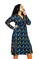 Anna-Klara Droppe Navy blue wrap dress in graphic print, viscose