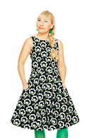 Cissi och Selma Saga dress Retroblom Black - sleeveless 50s party dress in green and black flower print