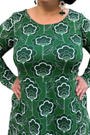 Kajsa dress Retroblom Grön - green flower print dress