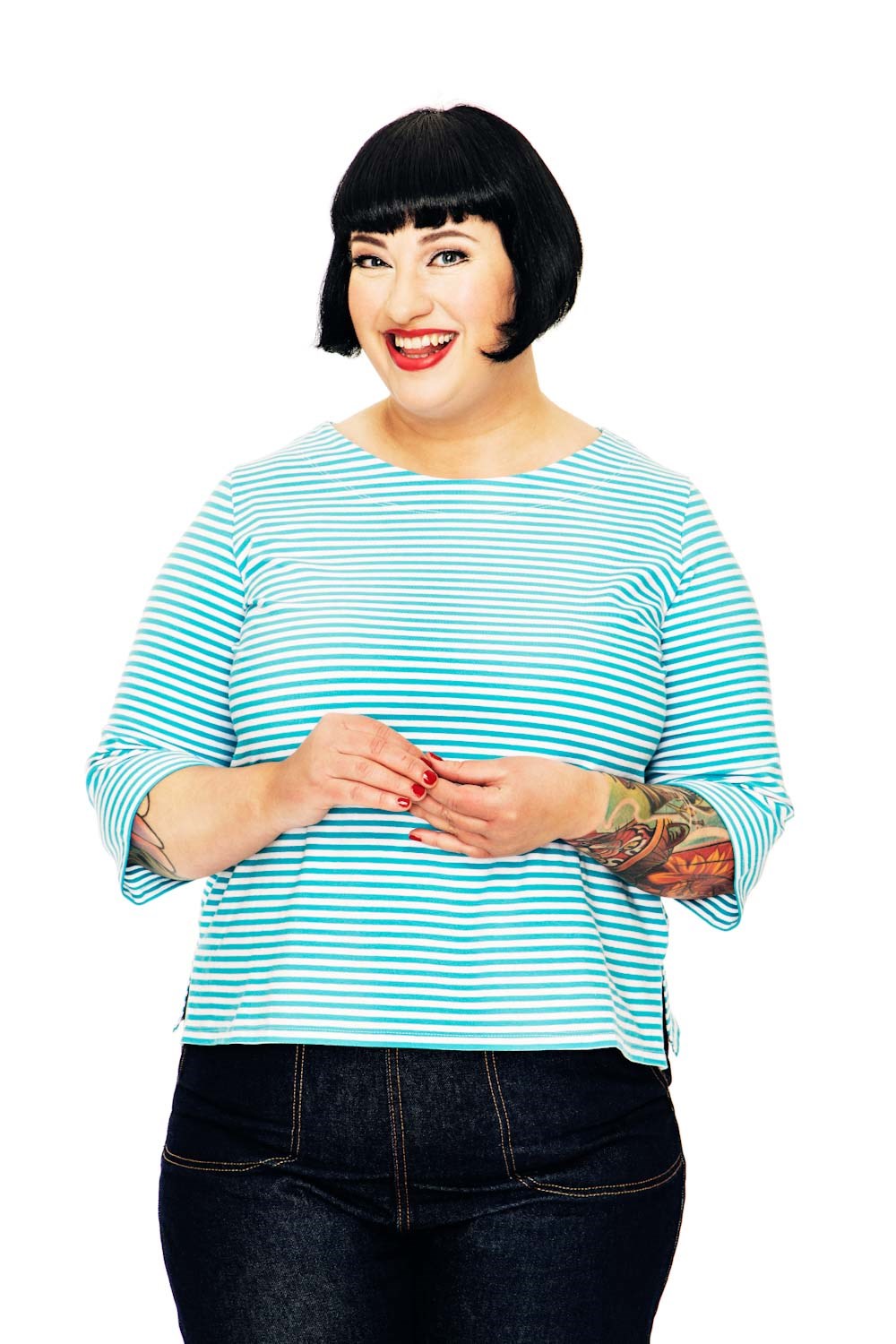 Cissi och Selma Vendela jersey top with turquoise stripes | breton top