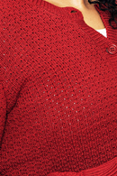 Sigrid kofta Läppstift - Hallonröd stickad kofta i ekologisk bomull