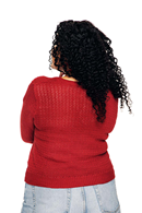 Sigrid kofta Läppstift - Hallonröd stickad kofta i ekologisk bomull