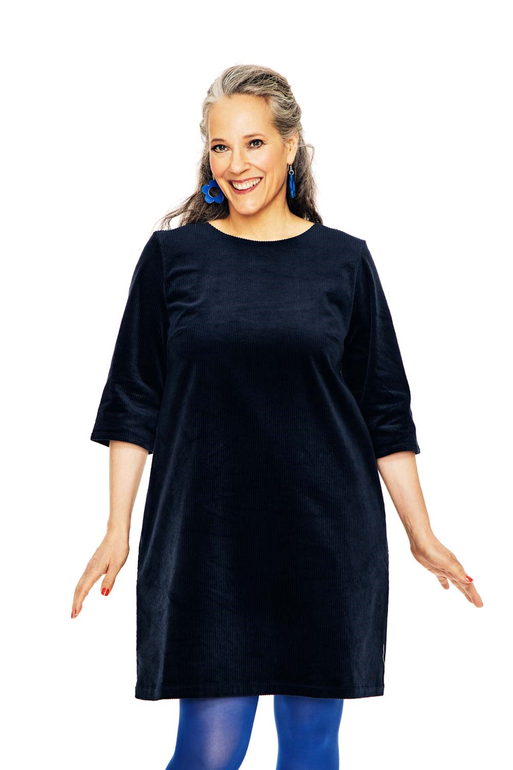 Cissi och Selma Olivia dress Manchester Navy blue corduroy a-line short dress