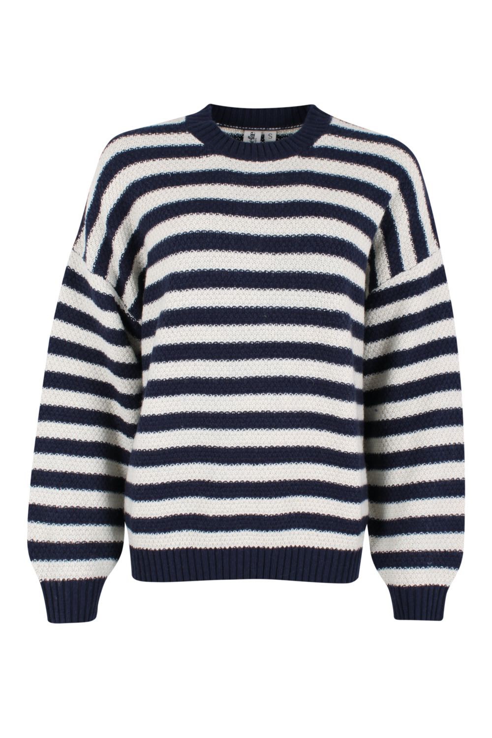 Danefae Eva wool sweater navy/beige - Breton knitted jumper