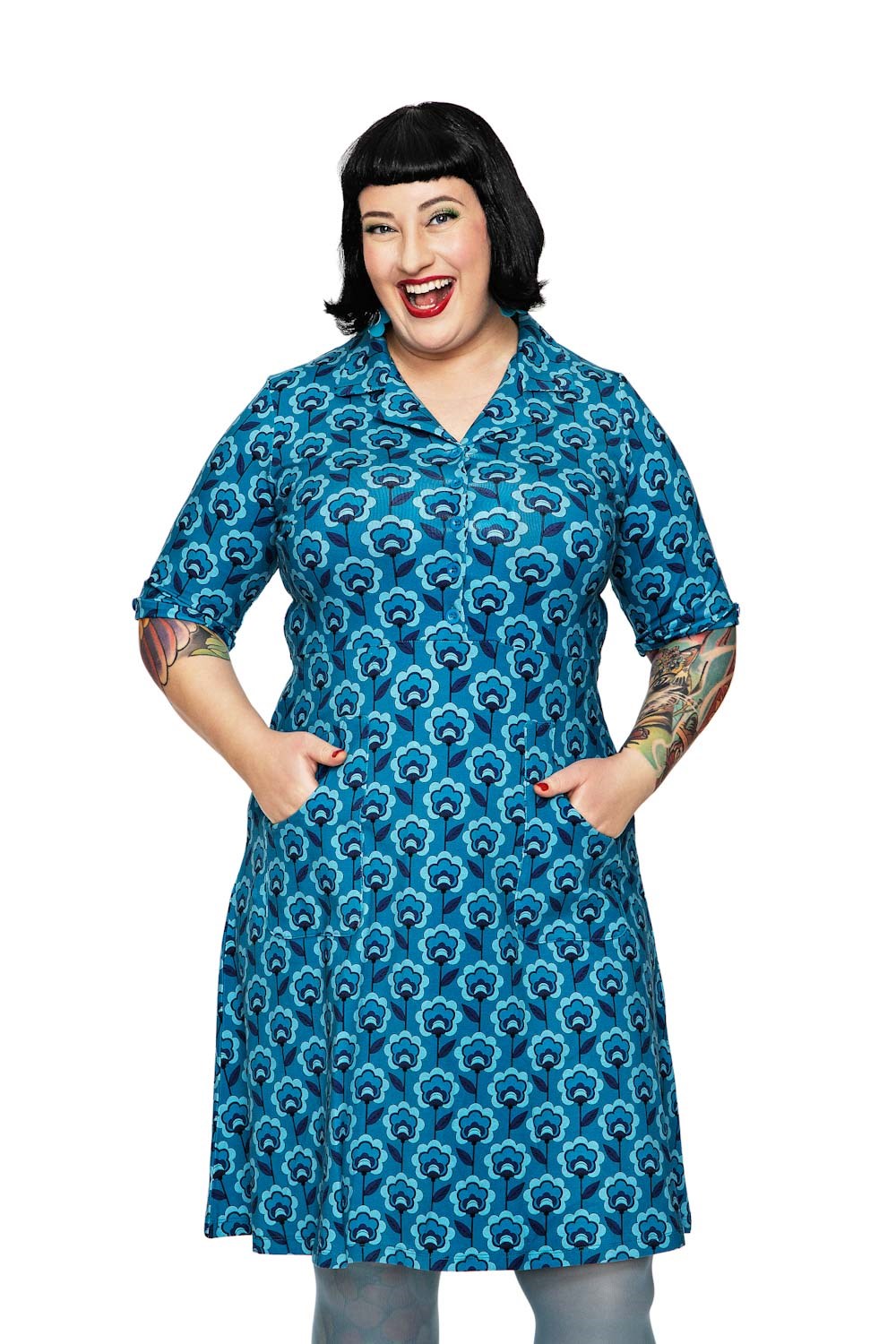Cissi och Selma Monica dress miniblom blå - Blue floral print shirt dress in organic cotton