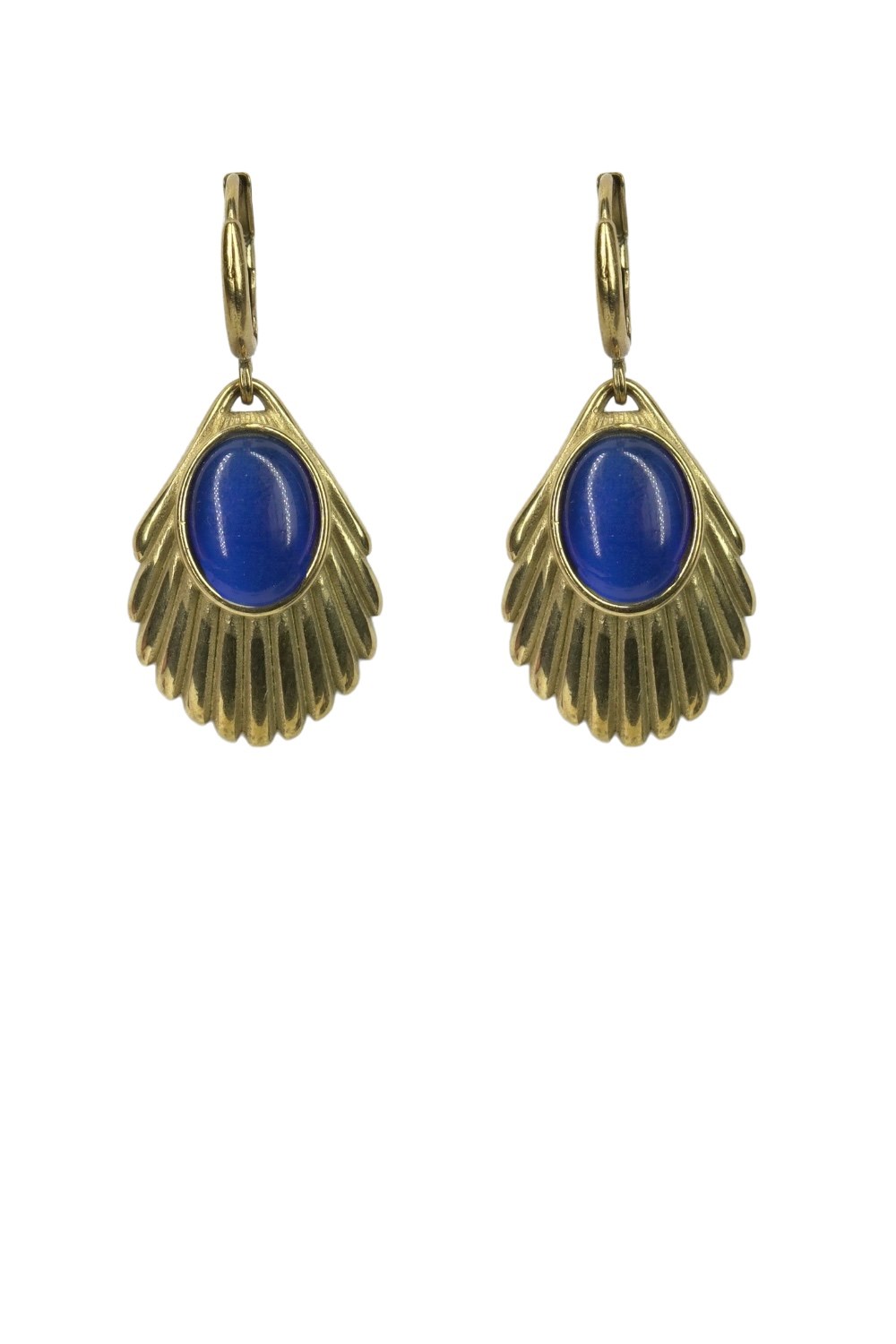 Urban Hippies Earrings Venus lapis - shell shaped in gold pleated steel