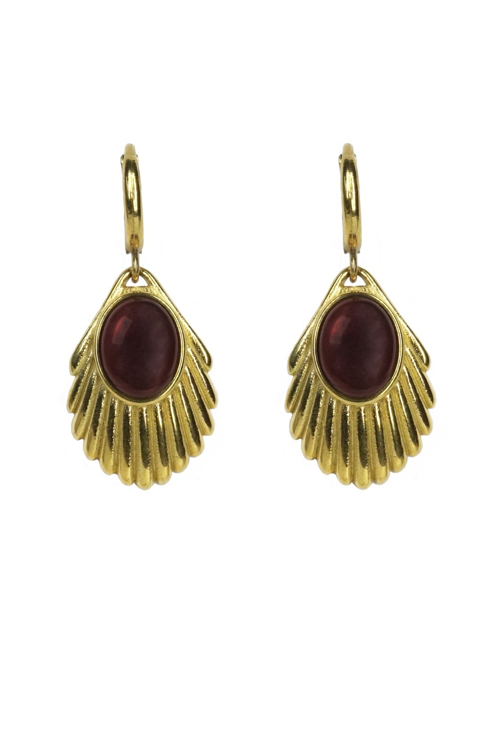 Urban Hippies Earrings Venus tawny red - shell shaped in gold pleated steel