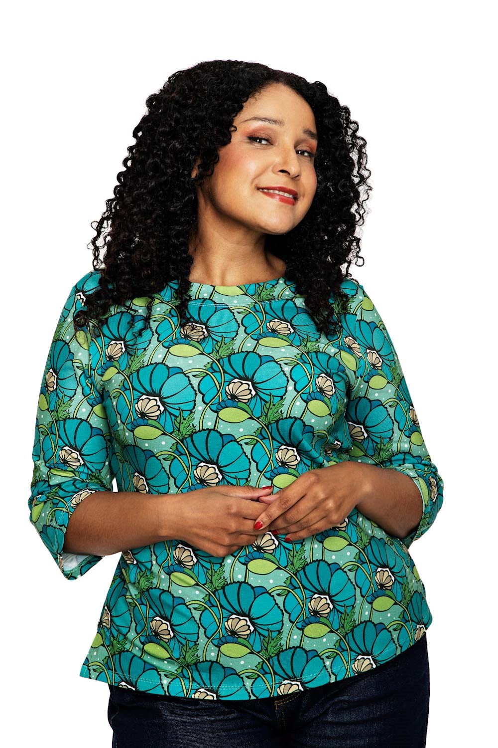 Cissi och Selma Vendela top Kronblad turquoise  | floral top in organic cotton