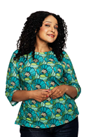 Cissi och Selma Vendela top Kronblad turquoise  | floral top in organic cotton