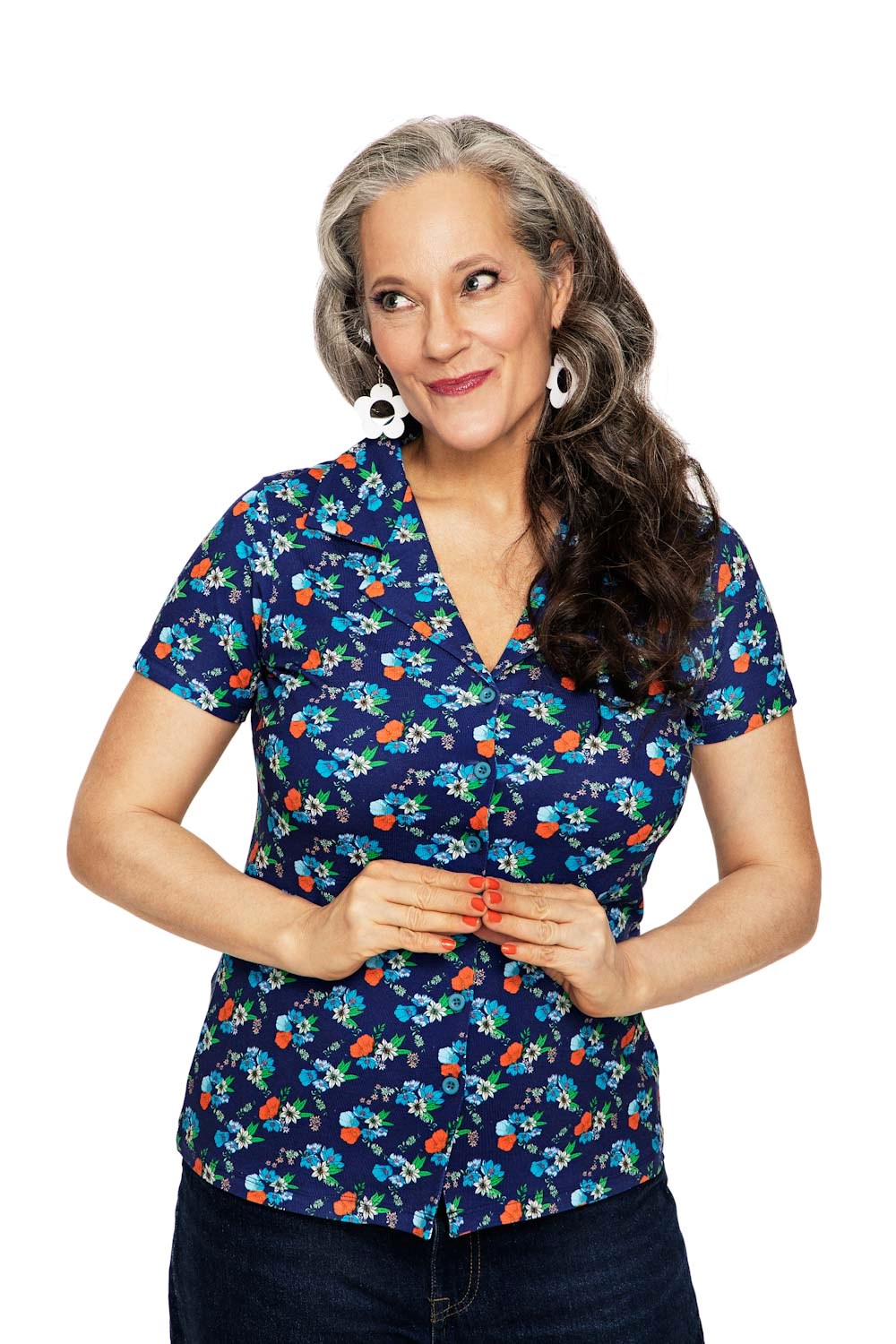 Margit Midsommardans blå - Blue floral print shirt