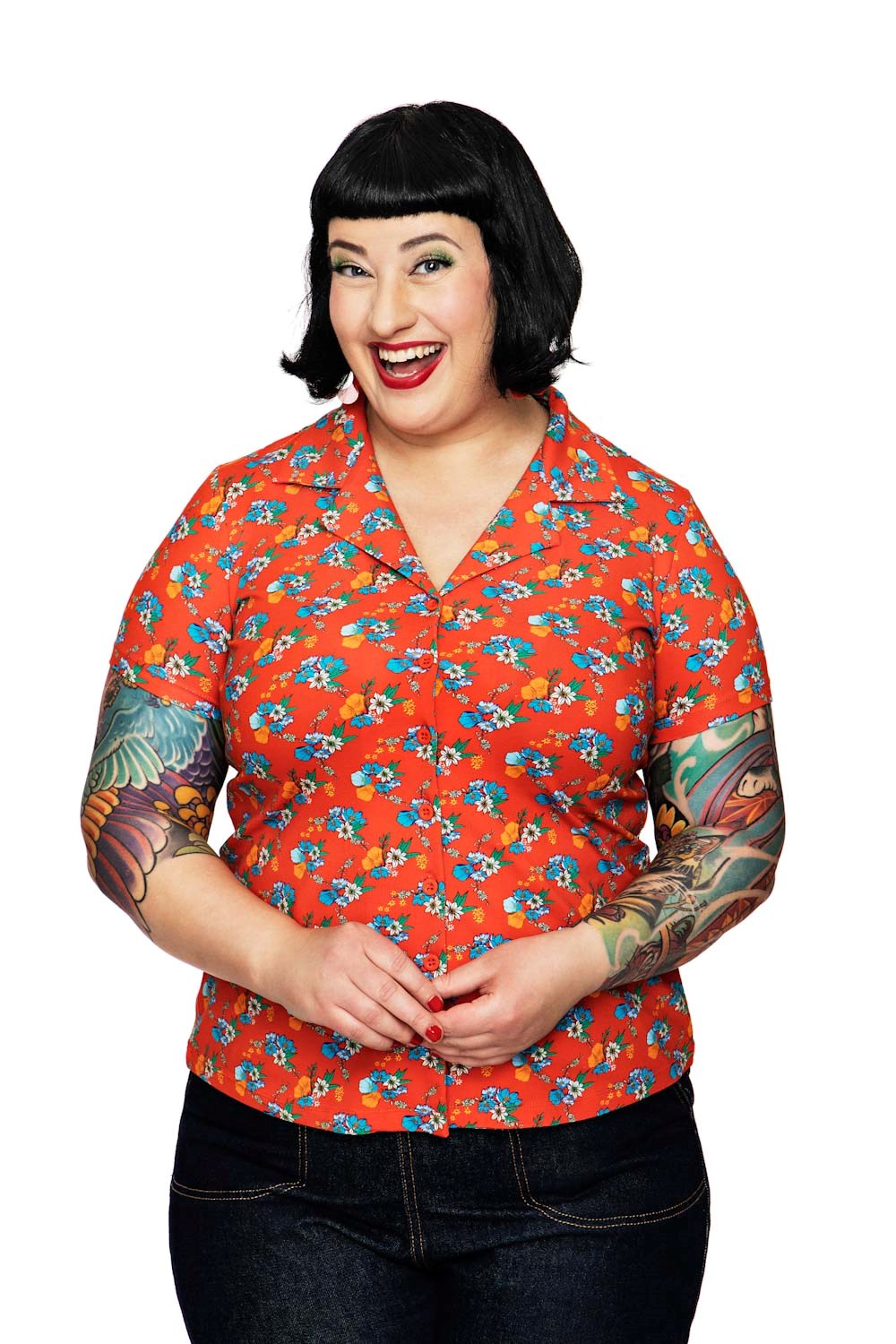 Margit Midsommardans röd - Red floral print shirt