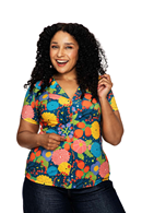 Margit blouse Trädgård rosa - Teal flower print shirt