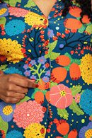 Margit blouse Trädgård rosa - Teal flower print shirt