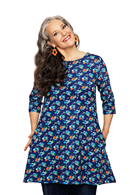 Anita Midsommardans blue | organic cotton long wide top with pockets