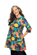 Anita tunic Trädgård pink | Floral print short dress in petrol blue