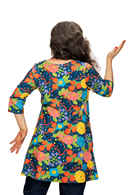 Anita tunic Trädgård pink | Floral print short dress in petrol blue