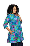 Cissi och Selma Anita tunic trädgård lila | Short flower print dress in purple and teal
