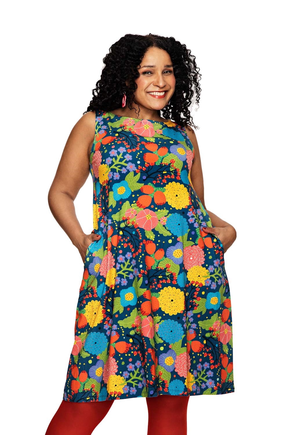 Lill dress Trädgård Rosa - Pink & teal floral print dress