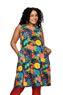 Lill dress Trädgård Rosa | Pink & teal floral print sleeveless dress with pockets