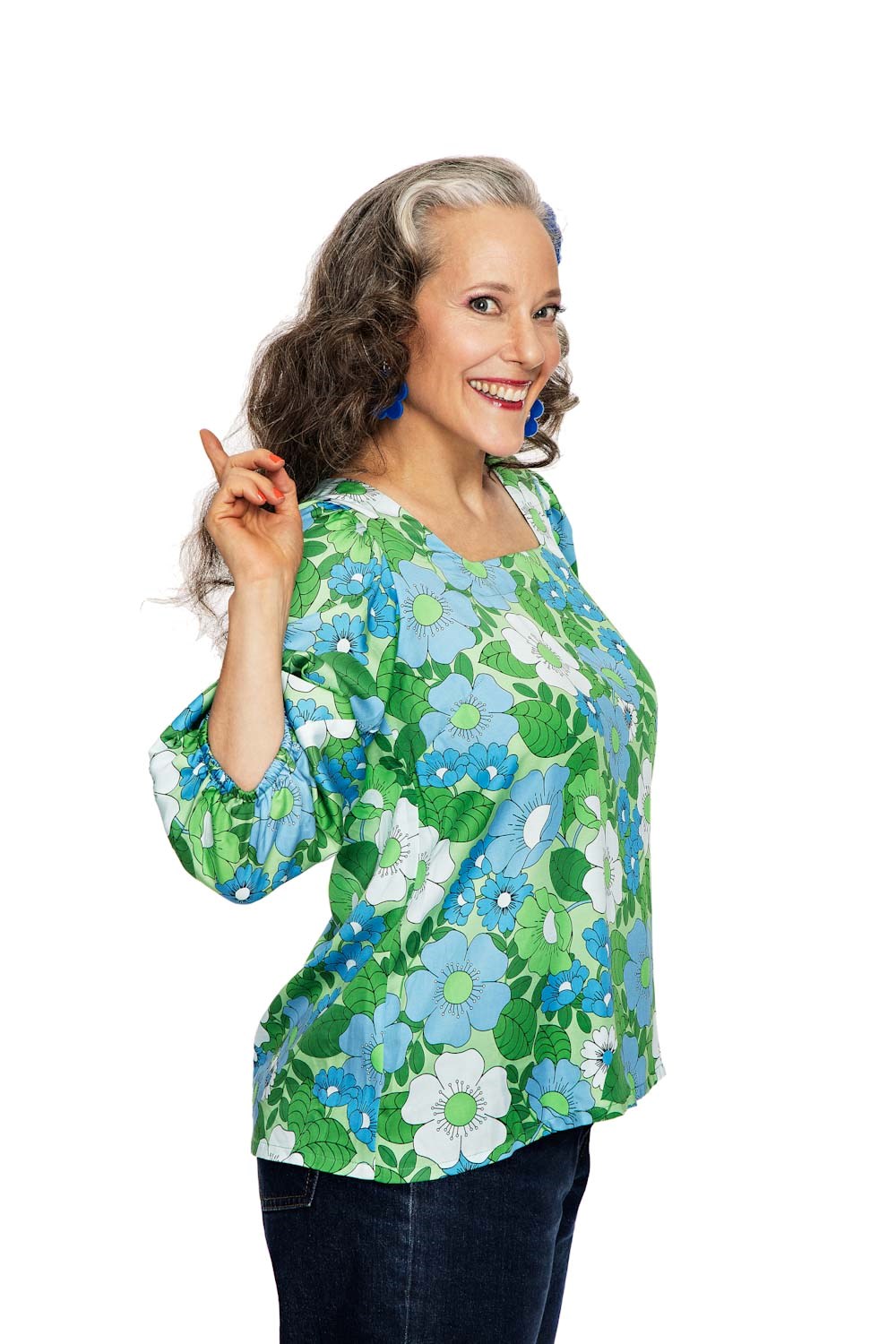 Cissi och Selma Amanda blouse Humlesurr Blue Green | Floral top in lyocell