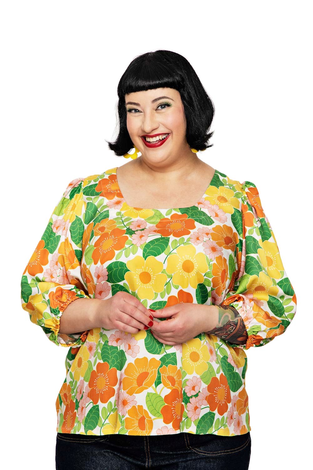Cissi och Selma Amanda blouse Humlesurr Orange | Floral top in lyocell