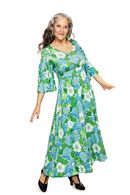 Cissi och Selma Greta klänning Humlesurr Blue Green | Flower print maxi dress for parties