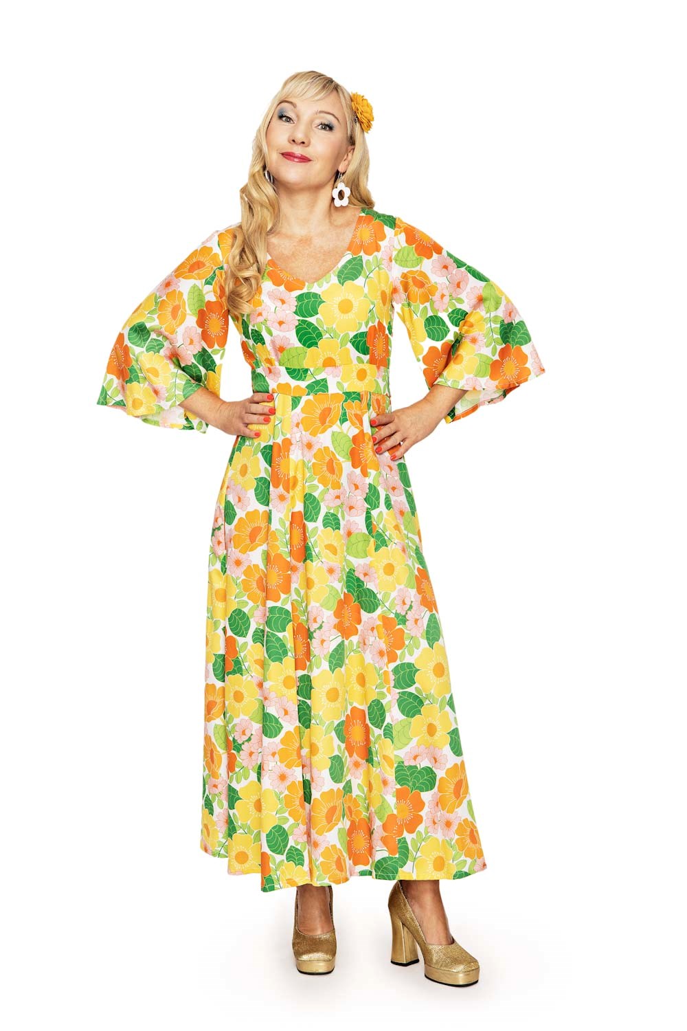 Cissi och Selma Greta dress Humlesurr Orange | Flower print maxi summer dress in lyocell