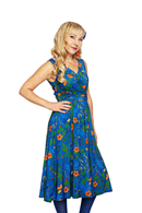 Anna midi dress Ogräs Blå - Blue flower print