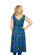 Anna midi dress Ogräs Blå - Blue flower print