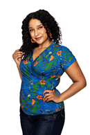 Jessica top Ogräs Blå - Blue floral print wrap blouse