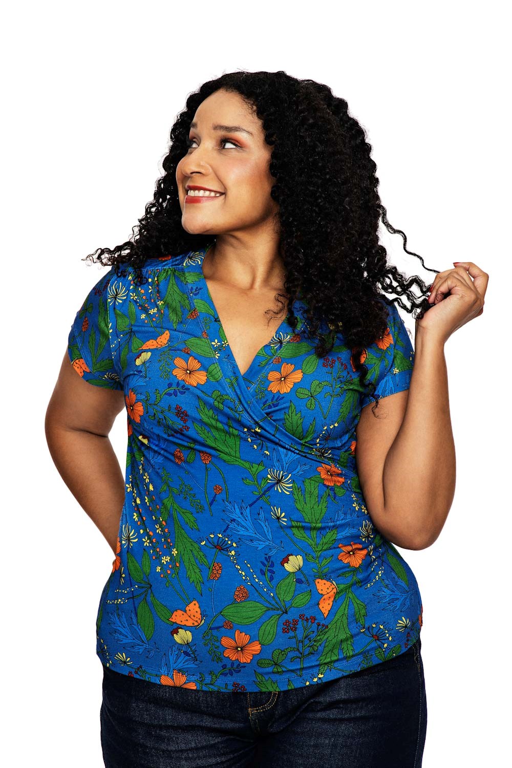 Jessica top Ogräs Blå - Blue floral print wrap blouse