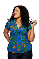 Jessica top Ogräs Blå - Blue floral print wrap blouse